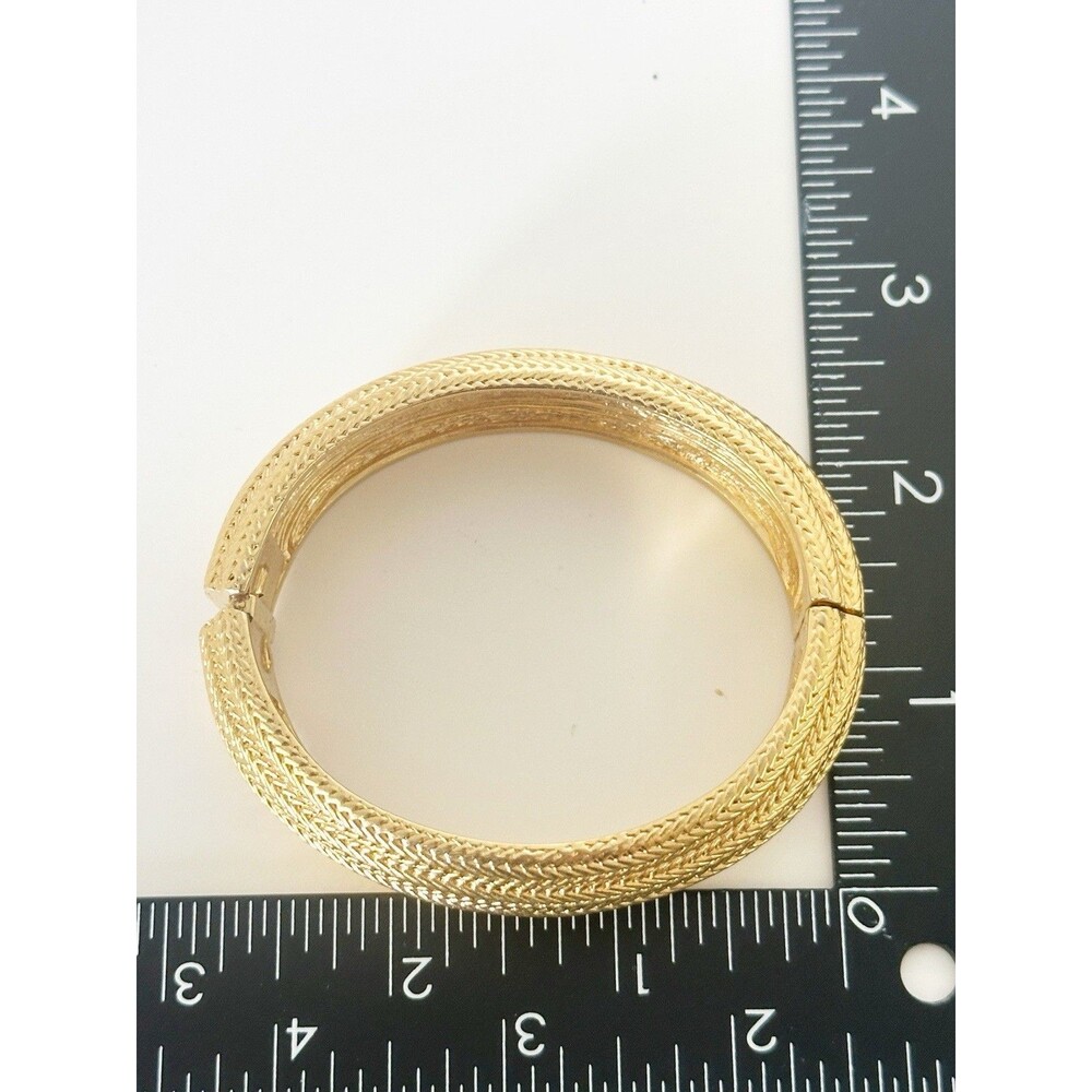 Vintage St. John Bangle Clamper Bracelet Gold Tone Woven Texture Designer - Picture 6 of 9